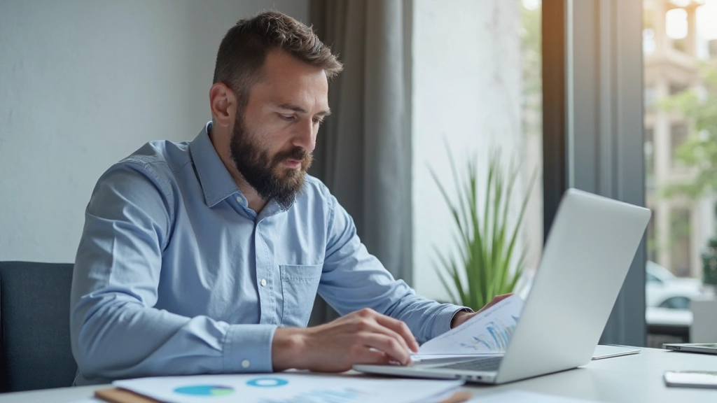 Финансовый аналитик разрабатывает бюджет и прогнозирует доходы на ноутбуке